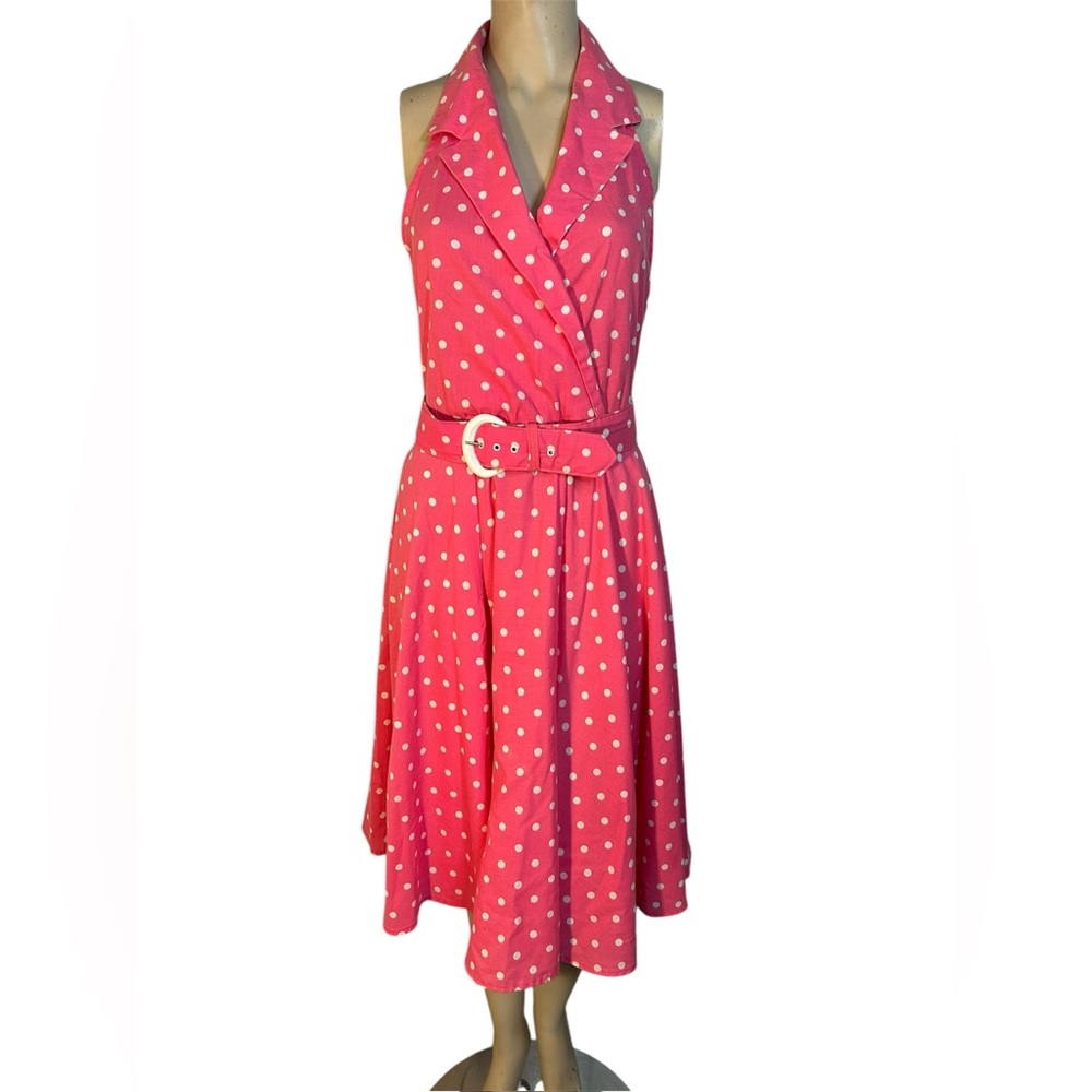 Elegant Pink Polka Dot Midi Dress